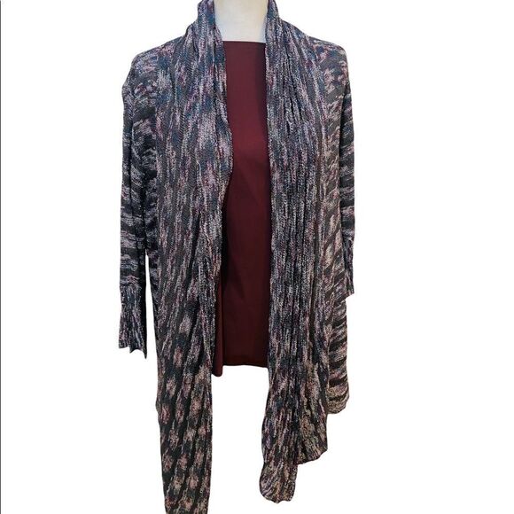 Ball of Cotton Handloomed in USA variegated yarn draped bell sleeve cardigan - Picture 6 of 13